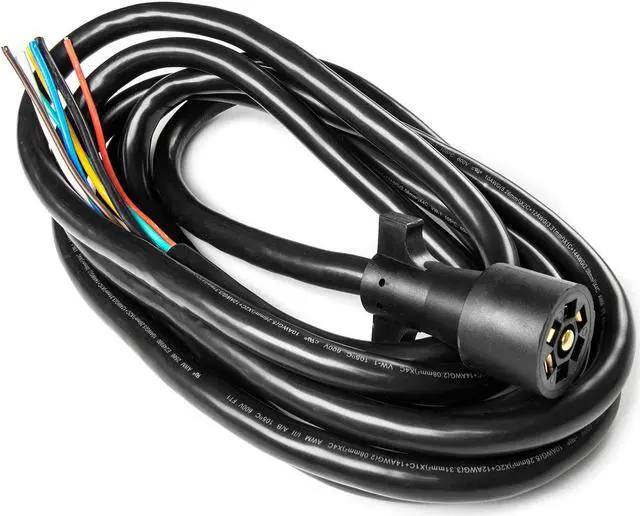 Main image of 15ft. 7-Way Electrical Plug Trailer RV Towing Camper Color Coded Wiring Harness for RV Trailers, Campers, Caravans, Food Trucks and Other Towed Vehicles