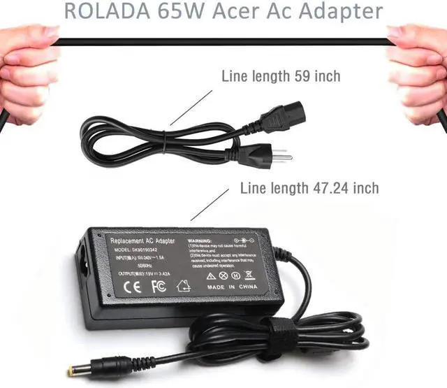 Alt view image 4 of 6 - 65W Laptop AC Adapter for Acer-Aspire E15 ES1 E1 E5; E1-571 E5-575G E1-510P E1-521 E3-111 E5-511P E5-521 E5-522 E5-551 E5-571 E5-573G ES1-111M ES1-411 ES1-511 ES1-521 ES1-531 E1-572-6870
