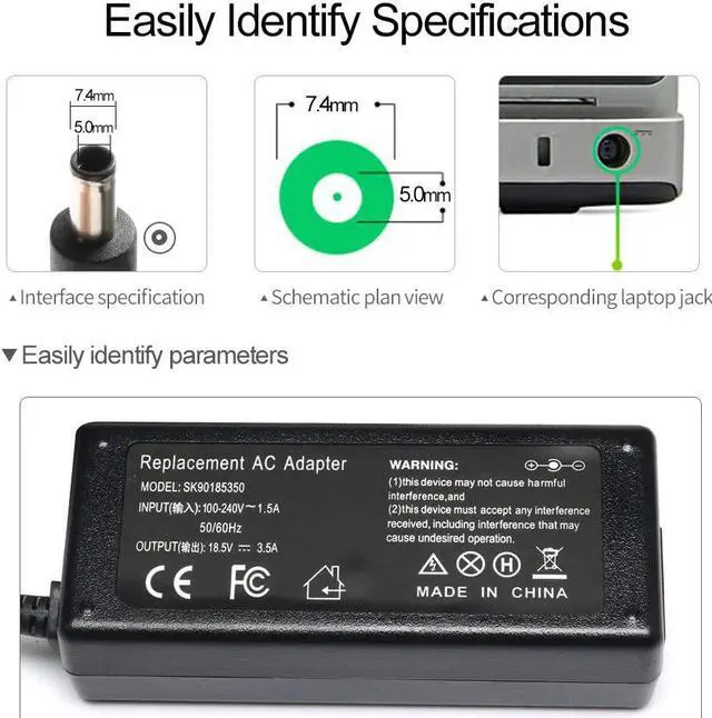 Alt view image 6 of 7 - 65W Laptop Adapter Charger for HP Pavilion G6 G7 N193 G72 G71 G70 DV7 DV6 DV5 DV4 2000 G60 G61 G62 DM4; Presario CQ57 CQ56 CQ60; Elitebook Folio 840 2570P 9480M 9470M