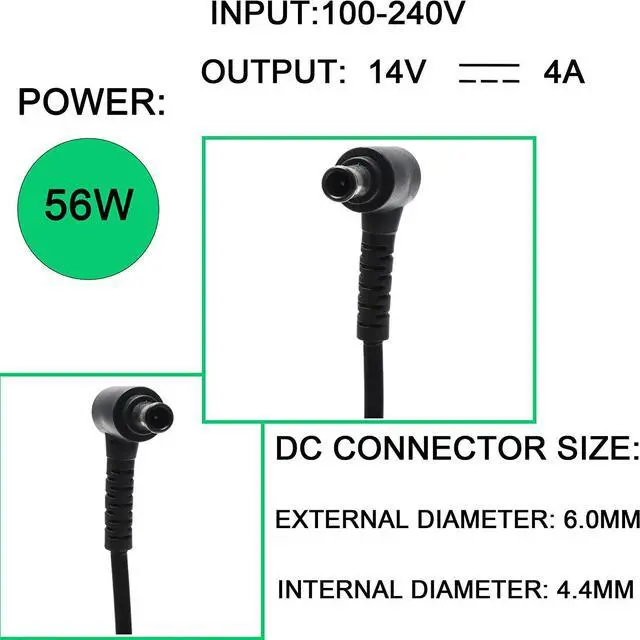 Alt view image 3 of 7 - 14V 3A 56W AD-3014N A3514_ESM AC Adapter/Power Cord for Samsung SyncMaster P2770 P2770FH P2770H CF591 C27f591 S22E310H S27E310H UN19F4000 UN19F4000AF UN19F4000AFXZA UN22F5000 UN22F5000AF