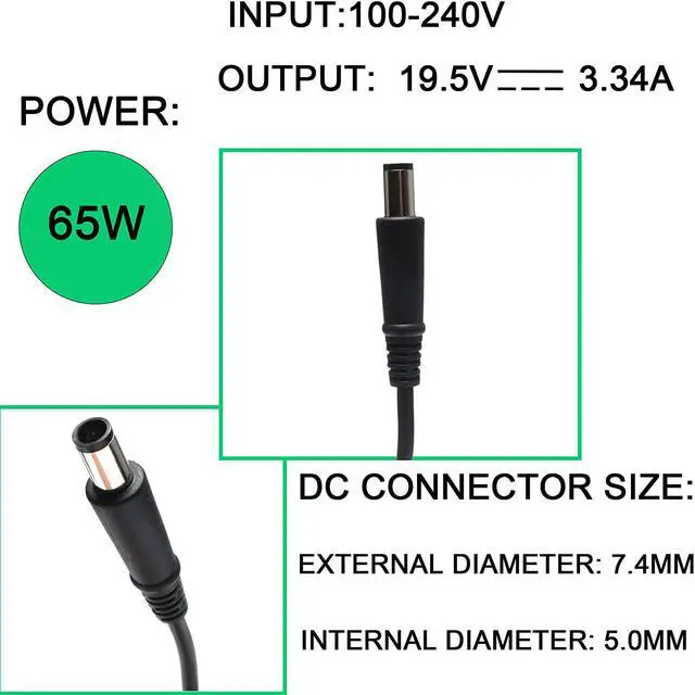 Alt view image 3 of 7 - 19.5V 3.34A 65W PA-12/pa-12 Family AC Adapter Charger for Dell Inspiron 15 3520 3521 3531 3541 3542 3543 3537 7537 5545 5547 5548 15R 5537 5520 5521 7520 N5010 N5110 Laptop Power Supply Cord