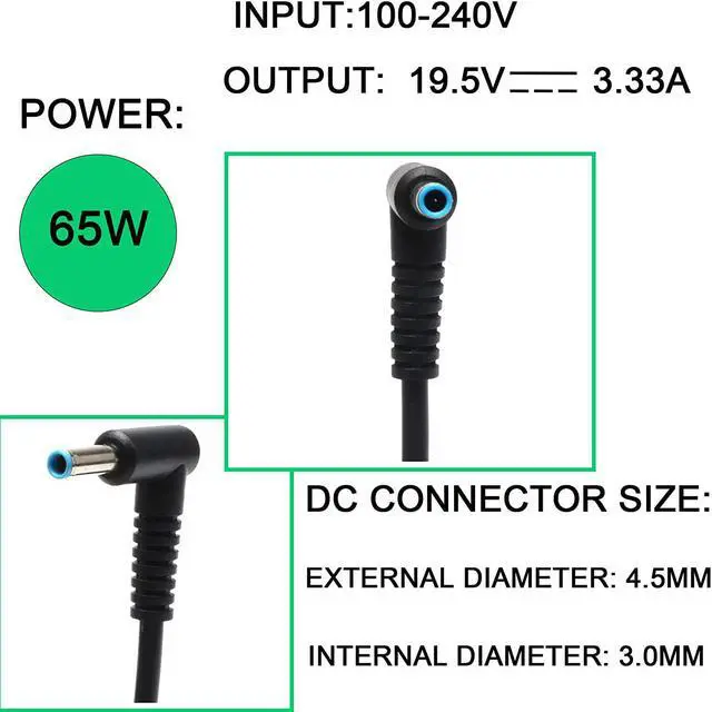 Alt view image 3 of 7 - New 65W AC Adapter Charger for HP ProBook 640-G2 650-G2 430-G3 440-G3 450-G3 640-G3 650-G3;Chromebook 14-q010nr 14-q070nr ;Pavilion 15-F009WM 15-F039WM 15-F059WM Laptop Notebook Power Supply Cord
