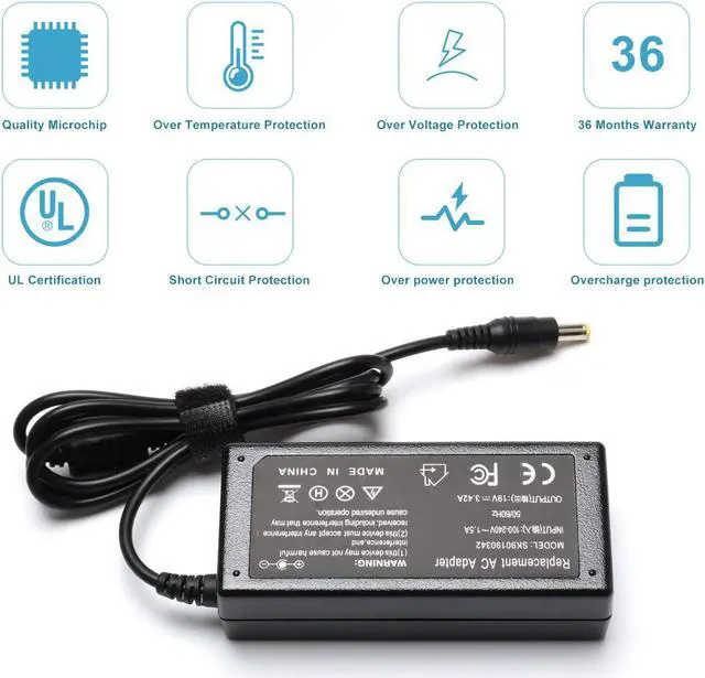 Alt view image 3 of 6 - 65W Laptop AC Adapter for Acer-Aspire E15 ES1 E1 E5; E1-571 E5-575G E1-510P E1-521 E3-111 E5-511P E5-521 E5-522 E5-551 E5-571 E5-573G ES1-111M ES1-411 ES1-511 ES1-521 ES1-531 E1-572-6870