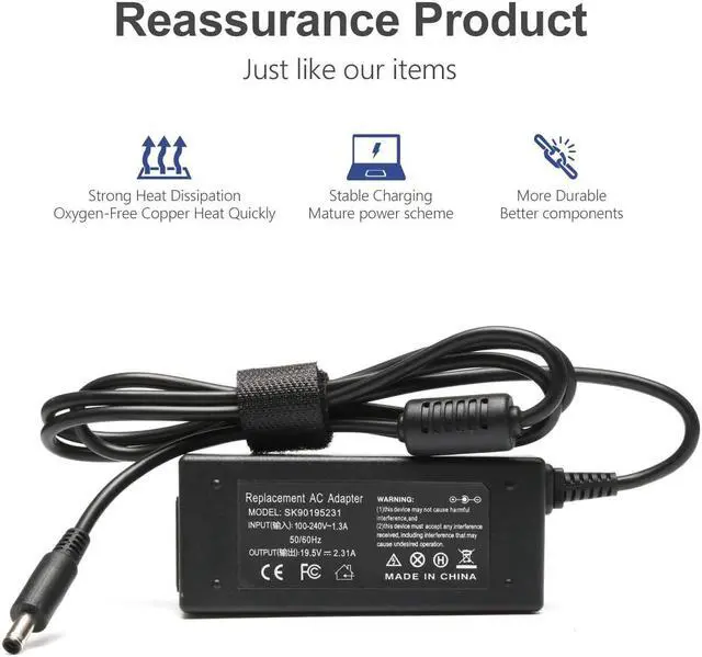 Alt view image 3 of 7 - New 19.5V 2.31A 45W AC Adapter Laptop Charger Compatible with Dell 15 7000 5000 3000 Series Charger 15 5000 5551 5555 5558 7558 7595 13-7000 7378 7352 7348 11-3000 3147 3148 3152