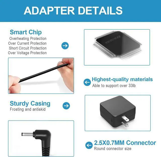 Alt view image 3 of 5 - 7.5Ft Charger Fit for Samsung Laptop Chromebook 3 XE500C13 XE500C12 PA-1250-98 XE501C13 XE303C12 XE500C12 XE503C12 XE503C32 W14-026N1A Laptop AC Adapter Power Supply Cord 26W 12V 2.2A