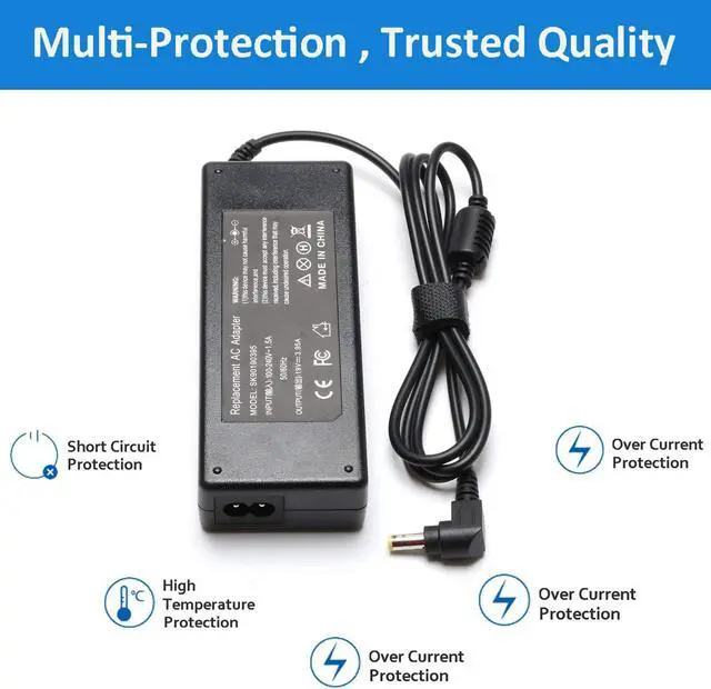 Alt view image 4 of 6 - 19V 3.95A 75W Laptop Charger AC Adapter Power Supply for Toshiba Satellite C55 C55D C55T C55DT C55-A C55-B C55-C C50 C75 C75D C655 L655 L755 L755D L775 C850 C855 Fit PA3822U-1ACA PA3917U-1ACA PA3714U-