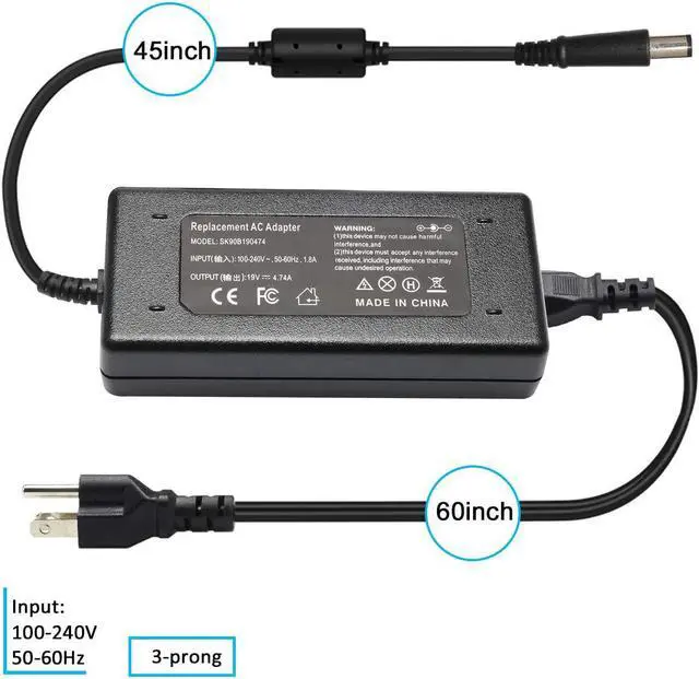 Alt view image 6 of 7 - New 90W AC Adapter Laptop Charger for HP Elitebook 8440p 8570p 6930p 2540p 8470p 2560p 6930p 8560p 8540w 2570p 8540p 2760p 2170p 8530w HP Pavilion G4 G6 G7 M6 DM4 DV4 DV5 Laptop Power Supply Cord