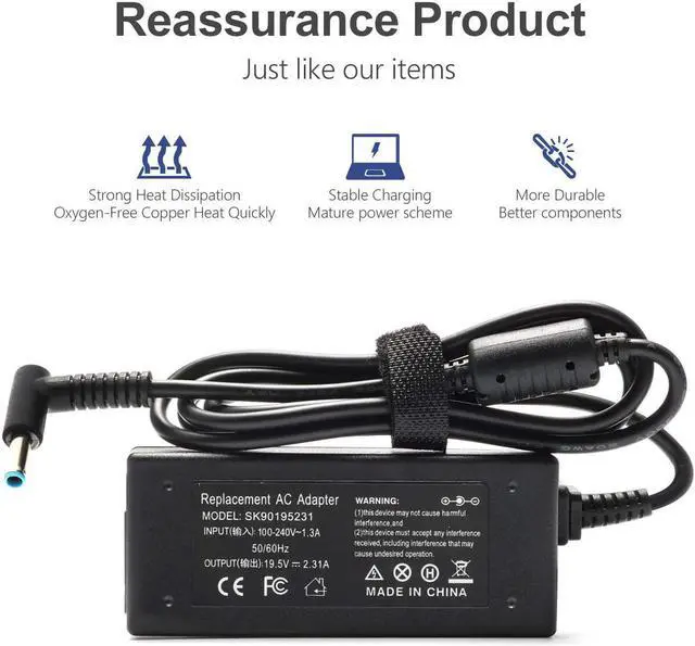 Alt view image 3 of 7 - New Upgrade 741727-001 45W Laptop Charger for HP Pavilion 11 13 15;Stream 13 11 14; fit 721092-001 719309-001 719309-003 740015-001/002/003/004 854054-001/002/003 HSTNN-CA40 HSTNN-DA40-19.5V 2.31