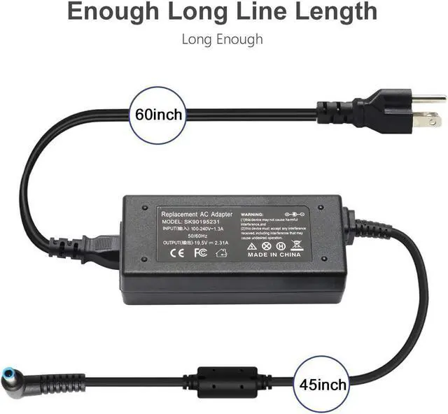 Alt view image 3 of 7 - 45W Ac Adapter Laptop Charger for HP Stream 11 13 14;HP Pavilion 11 13 15;HP elitebook Folio 1040 g1 Compatible with?721092-001 719309-001 Laptop Power Supply Cord 19.5V 2.31A