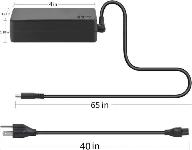 Alt view image 2 of 5 - 65W USB C AC Charger Fit for Lenovo ThinkPad P51S P52S TP25 T570 T580 T580P T590 ADLX65YDC3A ADLX65YCC3A ADLX65YLC3A Type C Laptop Power Supply Adapter Cord