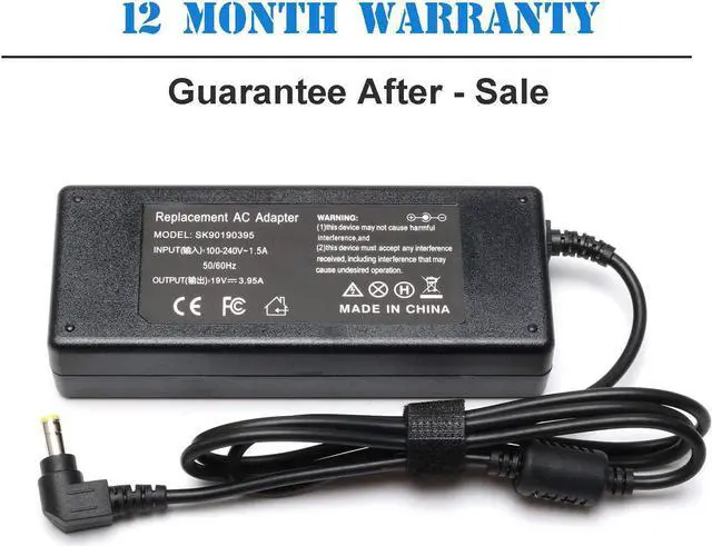 Alt view image 6 of 6 - 19V 3.95A 75W Laptop Charger AC Adapter Power Supply for Toshiba Satellite C55 C55D C55T C55DT C55-A C55-B C55-C C50 C75 C75D C655 L655 L755 L755D L775 C850 C855 Fit PA3822U-1ACA PA3917U-1ACA PA3714U-