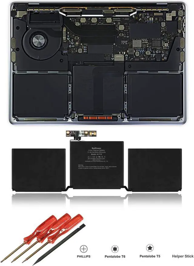 Alt view image 2 of 7 - BatPower A1713 Replacement Laptop Battery for Apple Late 2016 Mid 2017 MacBook Pro 13-inch A1708 EMC 2978 EMC 3164 Battery MacBook Pro 13" Two Thunderbolt 3 Ports A1708 Apple A1713 Battery 54.5Wh