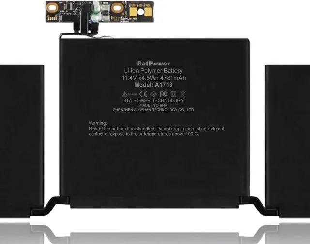 Alt view image 4 of 7 - BatPower A1713 Replacement Laptop Battery for Apple Late 2016 Mid 2017 MacBook Pro 13-inch A1708 EMC 2978 EMC 3164 Battery MacBook Pro 13" Two Thunderbolt 3 Ports A1708 Apple A1713 Battery 54.5Wh