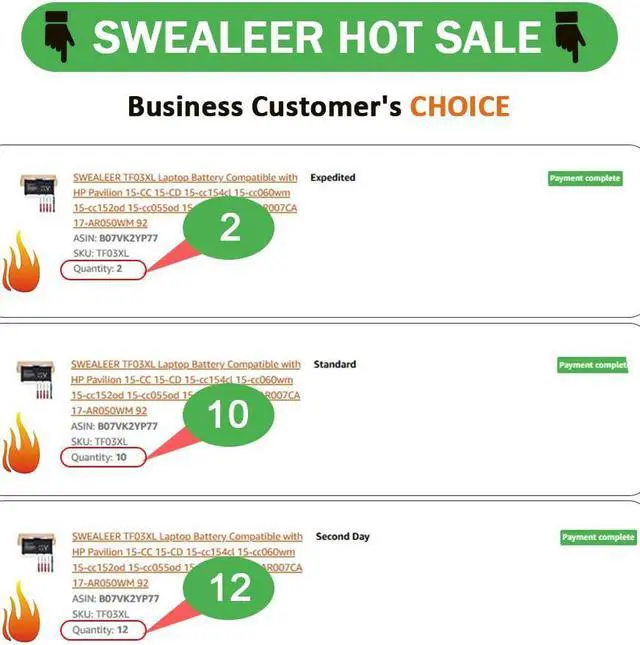 Alt view image 2 of 6 - SWEALEER TF03XL Laptop Battery Compatible with HP Pavilion 15-CC 15-CD 15-cc154cl 15-cc060wm 15-cc152od 15-cc055od 15-cd040wm 17-AR007CA 17-AR050WM 920046-121 421 541 920070-855 HSTNN-IB7Y [TF03XL]