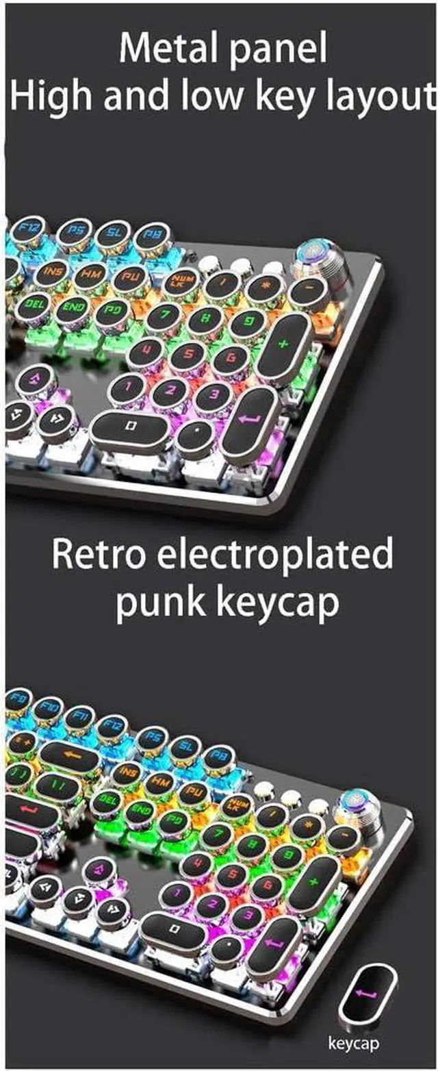 Alt view image 5 of 6 - Mechanical Keyboard and Mouse Set, Green Shaft/Black Shaft/Tea Shaft Gaming Keyboard, Metal Material Panel, Retro 104 Key Wired Laptop Desktop Office Keyboard (Color : White Light-Green Shaft)