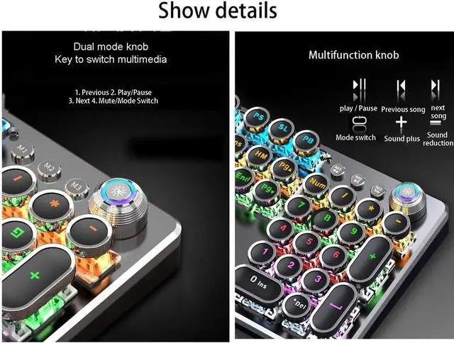 Alt view image 4 of 6 - Mechanical Keyboard and Mouse Set, Green Shaft/Black Shaft/Tea Shaft Gaming Keyboard, Metal Material Panel, Retro 104 Key Wired Laptop Desktop Office Keyboard (Color : White Light-Green Shaft)