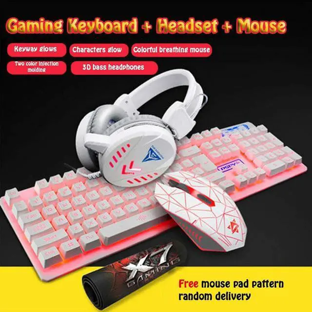 Alt view image 4 of 4 - 58bh Gaming Keyboard Mouse Headset Mouse Pad Combo Set 4 in 1 Bundle USB Equipment Waterproof Mechanical Feel Black Blue Light Black Colorful Light White Colorful Light