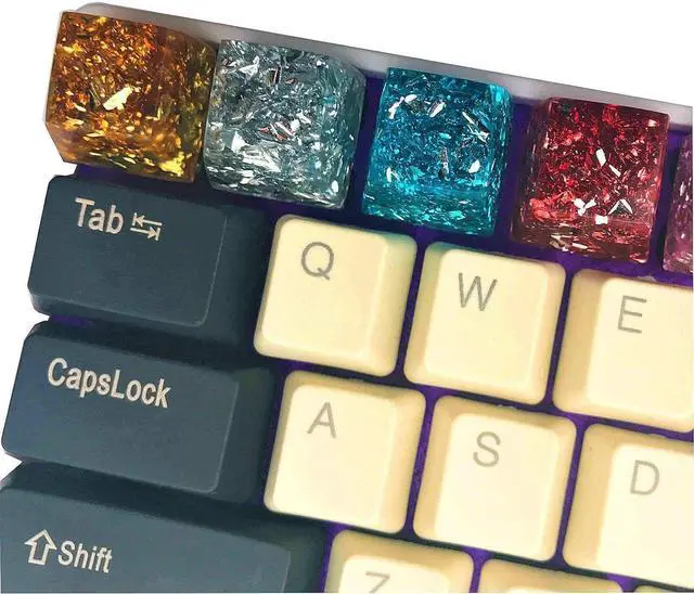 Alt view image 3 of 7 - Handmade Resin & Foil Artisan Backlit Keycaps Translucent Key Caps OEM Profile for Cherry MX Gaming Mechanical Keyboard