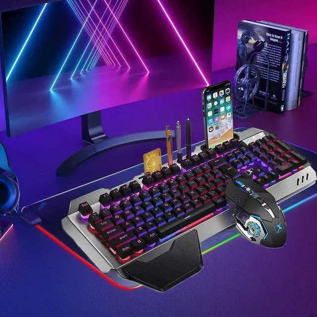 Alt view image 7 of 7 - Wireless Gaming Keyboard and Mouse Combo with Rainbow LED Backlit Rechargeable 4800mAh Battery Metal Panel Mechanical Ergonomic Waterproof Dustproof 7Color Mute Mice for Computer PC Mac Gamer (Purple)