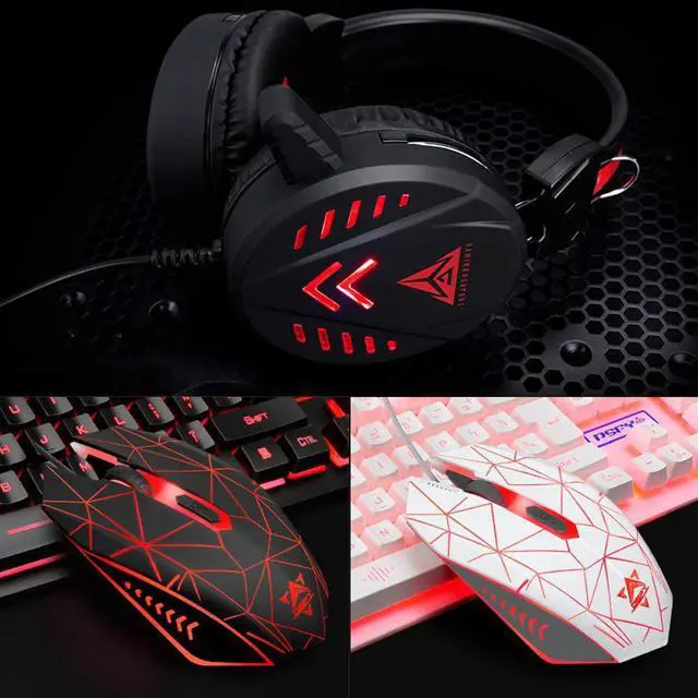 Alt view image 3 of 4 - 58bh Gaming Keyboard Mouse Headset Mouse Pad Combo Set 4 in 1 Bundle USB Equipment Waterproof Mechanical Feel Black Blue Light Black Colorful Light White Colorful Light