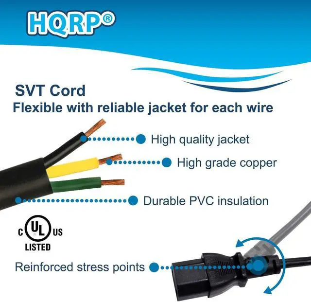 Alt view image 4 of 6 - HQRP AC Power Cord Compatible with Proview 3200, 468P, 700 HV175, 700P PL716S, HV175, PL482S, PL713S, RX-326 LCD Monitor Mains Cable