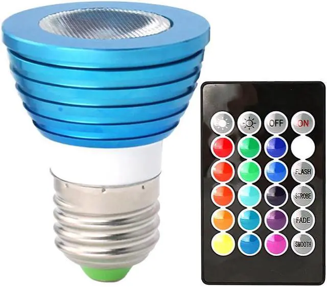 Alt view image 5 of 5 - HitLights 3 Watt Color-Changing LED Light Bulb with Remote, 16 Colors