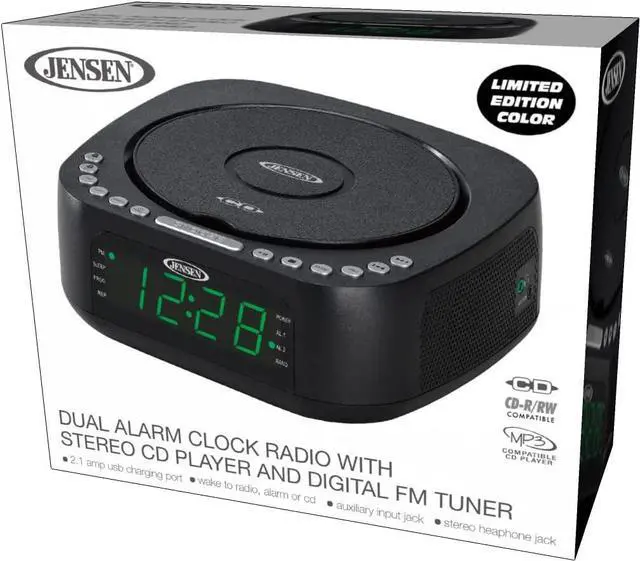 Alt view image 5 of 6 - Jensen JCR-375 Audio CD Player Tabletop All-in-one Stereo Dual Alarm Clock Digital FM Radio | Top-Loading CD/MP3/WMA Discs Player | USB Charging Port 2.1A | Headphone Jack | 0.9 Display Green LED