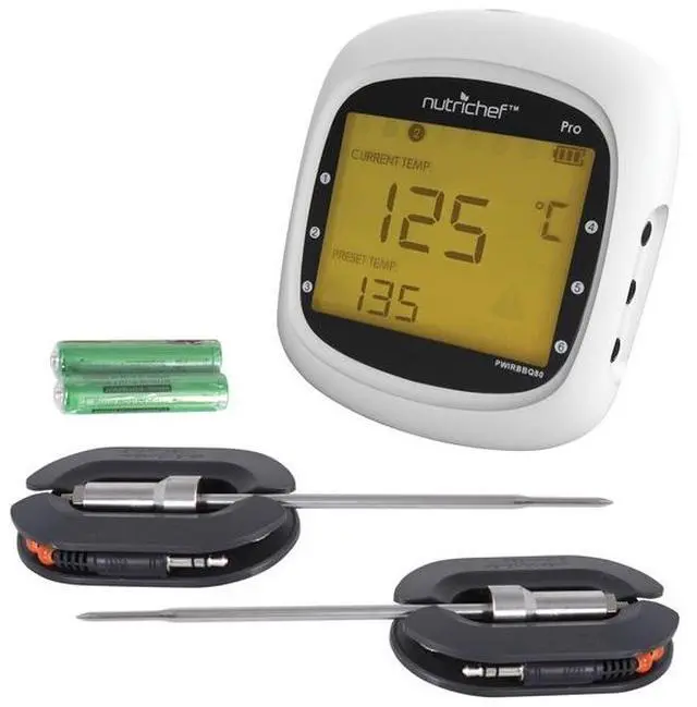 Alt view image 2 of 11 - smart bluetooth bbq grill thermometer  upgraded stainless dual probes safe to leave in outdoor barbecue meat smoker  wireless remote alert ios android phone wifi app  nutrichef pwirbbq80