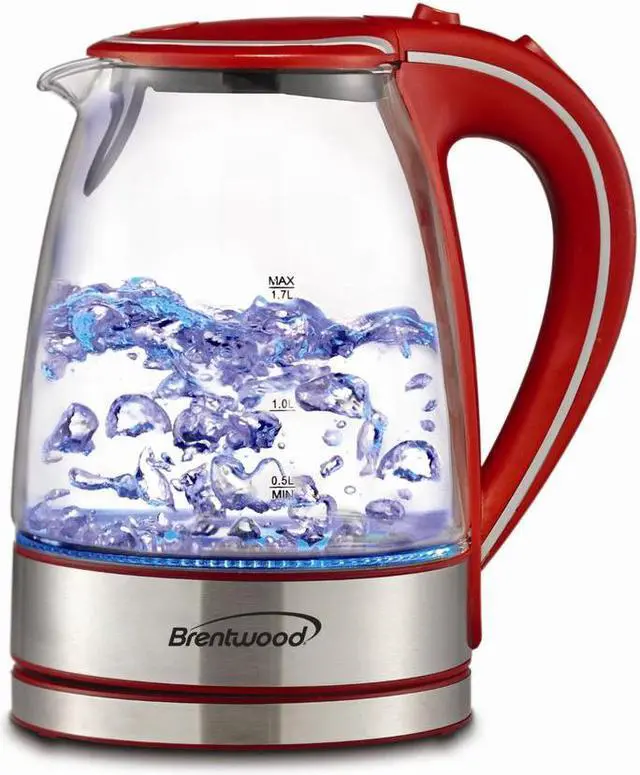 Alt view image 3 of 8 - Brentwood KT-1900R Tempered Glass Tea Kettles, 1.7 Ltr, Red