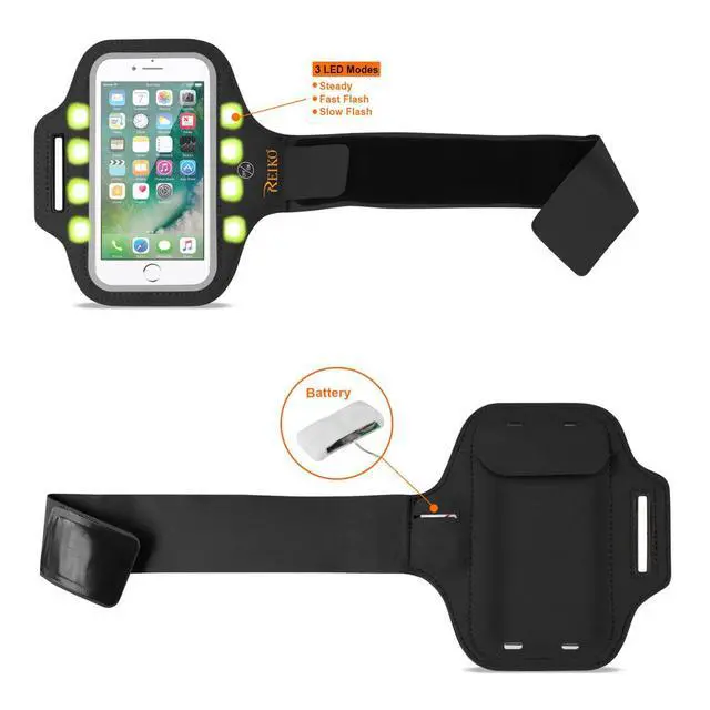 Alt view image 4 of 7 - REIKO RUNNING SPORTS ARMBAND FOR IPHONE 7/ 6/ 6S OR 5 INCHES DEVICE WITH LED IN BLACK (5x5 INCHES)