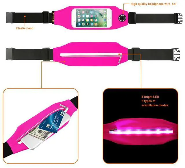 Alt view image 5 of 8 - REIKO RUNNING SPORT BELT FOR IPHONE 7/ 6/ 6S OR 5 INCHES DEVICE WITH TWO POCKETS AND LED IN PINK (5x5 INCHES)