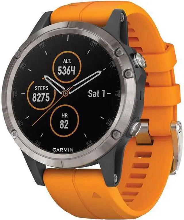 Alt view image 9 of 9 - Garmin fenix 5 Plus Sapphire Edition Multi-Sport Training GPS Watch (47mm, Titanium with Solar Flare Orange