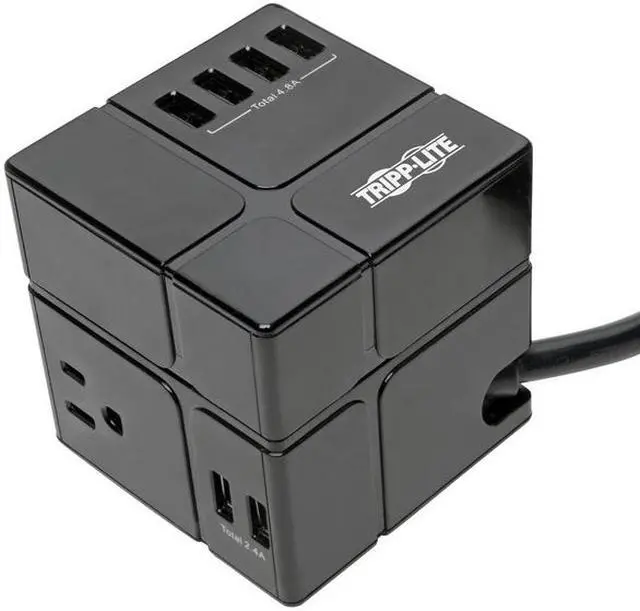 Alt view image 2 of 20 - Tripp Lite Surge Protector 3 Outlet 6 USB-A Power Cube Black TLP366CUBEUSBB