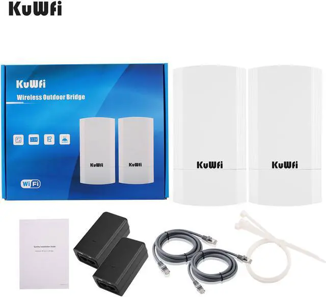 Alt view image 7 of 7 - KuWFi 2-Pack Wireless Long Range WiFi Bridge 5.8G 900Mbps Point to Point Access Point Indoor/Outdoor AP CPE Kit Supports 2-3KM Anti-Interference for PTP/PTMP