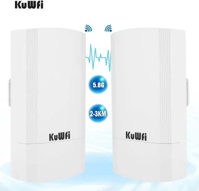 Main image of KuWFi 2-Pack Wireless Long Range WiFi Bridge 5.8G 900Mbps Point to Point Access Point Indoor/Outdoor AP CPE Kit Supports 2-3KM Anti-Interference for PTP/PTMP
