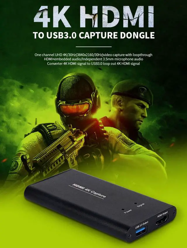 Alt view image 4 of 7 - KuWFi HDMI Capture 4K HDMI to USB3.0 HD Video Converters Game PS4 Streaming Capture Card with MIC Input for OBS/Vmix/Wirecast/skype