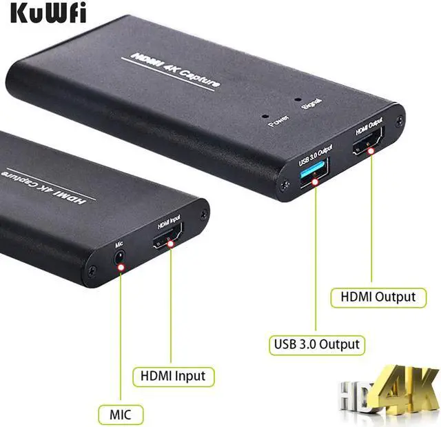 Alt view image 2 of 7 - KuWFi HDMI Capture 4K HDMI to USB3.0 HD Video Converters Game PS4 Streaming Capture Card with MIC Input for OBS/Vmix/Wirecast/skype