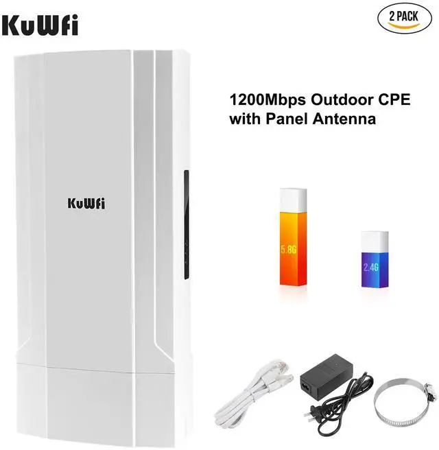 Alt view image 7 of 7 - KuWFi Outdoor AP/CPE Point to Point Bridge High Power Wireless WiFi Access Point with 11AC 1200Mbps 2.4&5.8G Extender WiFi Repeater for IP Camera 48V PoE [2-Pack]