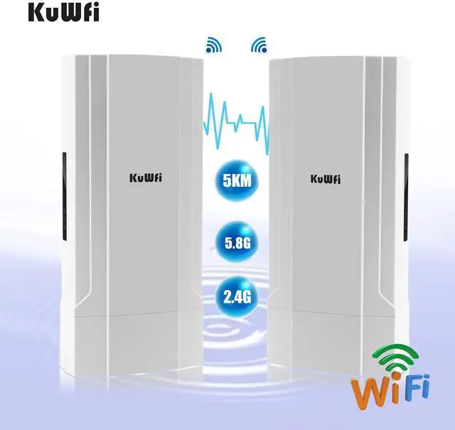 Main image of KuWFi Outdoor AP/CPE Point to Point Bridge High Power Wireless WiFi Access Point with 11AC 1200Mbps 2.4&5.8G Extender WiFi Repeater for IP Camera 48V PoE [2-Pack]