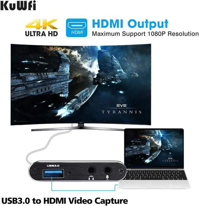 Alt view image 4 of 6 - KuWFi 4K/30Hz Input 1080P Output HDMI Capture Card USB3.0 Driver-Free Game Broadcaster Microphone HD Video 1080P Recording Box