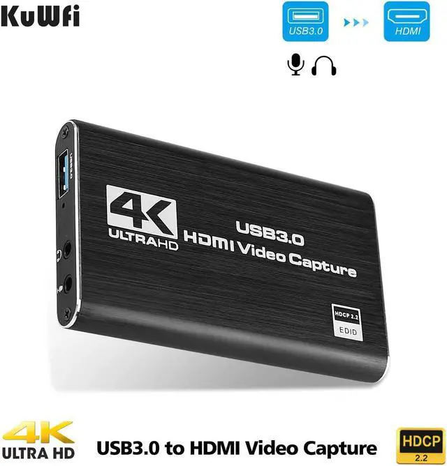 Alt view image 2 of 6 - KuWFi 4K/30Hz Input 1080P Output HDMI Capture Card USB3.0 Driver-Free Game Broadcaster Microphone HD Video 1080P Recording Box