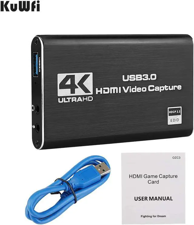 Alt view image 6 of 6 - KuWFi 4K/30Hz Input 1080P Output HDMI Capture Card USB3.0 Driver-Free Game Broadcaster Microphone HD Video 1080P Recording Box