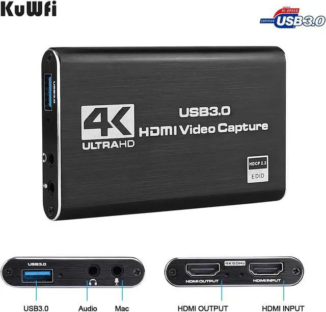 Alt view image 5 of 6 - KuWFi 4K/30Hz Input 1080P Output HDMI Capture Card USB3.0 Driver-Free Game Broadcaster Microphone HD Video 1080P Recording Box