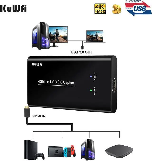 Alt view image 3 of 7 - KuWFi HD Video Capture Device Card HDMI to USB3.0 HD Video Converters Game Streaming Live Stream Broadcast 1080P for OBS/Vmix/Wirecast/skype