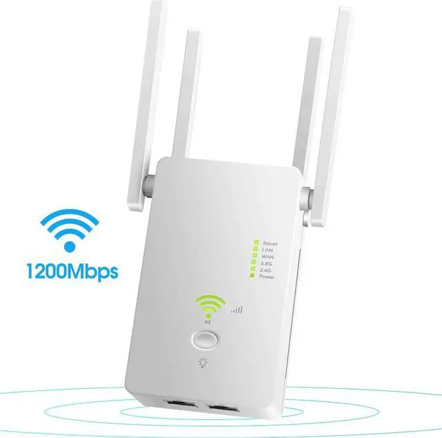 Alt view image 2 of 5 - KuWFi 1200Mbps WiFi Repeater Dual Band Wireless 2,4G/5G WiFi Extender AP Router Wireless Signal Booster with 4 Advanced Antennas for The House 360 Degree Full Coverage Network
