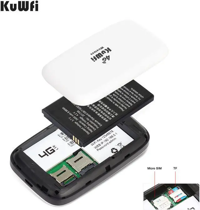 Alt view image 7 of 7 - KuWFi 4G LTE Mobile WiFi Hotspot Unlocked Wireless Internet Router Devices with SIM Card Slot for Travel Support B2/B4/B5/B12/B17 Network Band for AT&T/T-Mobile