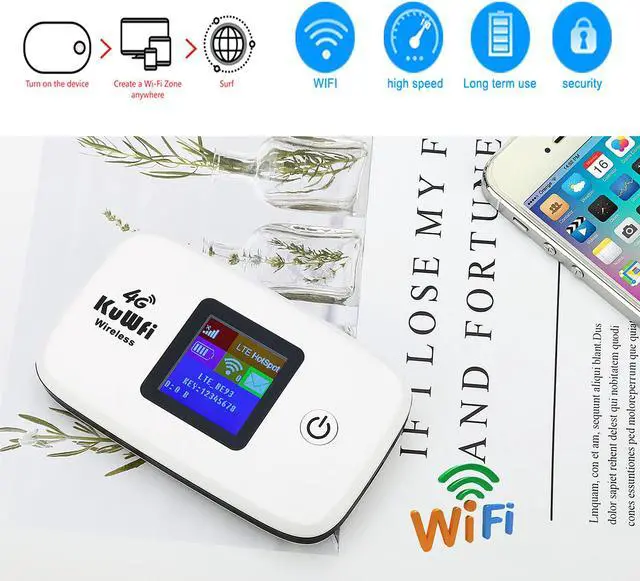 Alt view image 3 of 7 - KuWFi 4G LTE Mobile WiFi Hotspot Unlocked Wireless Internet Router Devices with SIM Card Slot for Travel Support B2/B4/B5/B12/B17 Network Band for AT&T/T-Mobile
