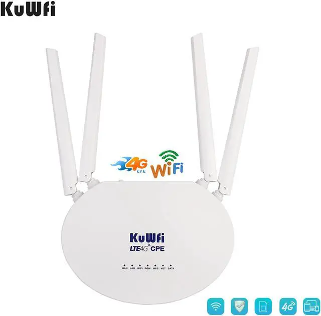 Alt view image 7 of 7 - KuWFi Router 4G LTE, Cat6 300Mbps 4G Router with SIM Slot 4pcs Non-Detachable Antennas Mobile WiFi Hotspot 2 LAN Port up to 32 Users Work with T-Mobile AT&T