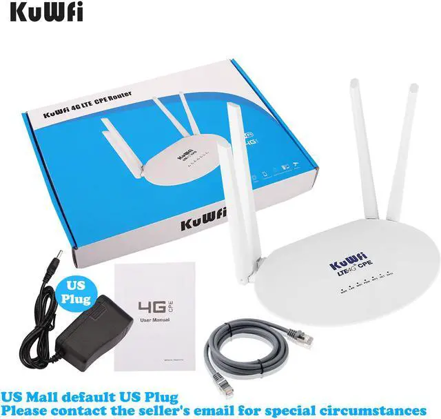 Alt view image 5 of 7 - KuWFi Router 4G LTE, Cat6 300Mbps 4G Router with SIM Slot 4pcs Non-Detachable Antennas Mobile WiFi Hotspot 2 LAN Port up to 32 Users Work with T-Mobile AT&T