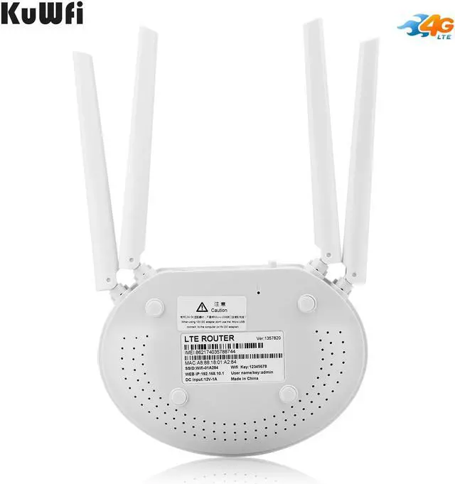 Alt view image 3 of 7 - KuWFi Router 4G LTE, Cat6 300Mbps 4G Router with SIM Slot 4pcs Non-Detachable Antennas Mobile WiFi Hotspot 2 LAN Port up to 32 Users Work with T-Mobile AT&T
